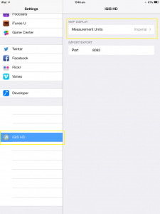 The global application settings.  You can alternate between metric and imperial measurements here. 